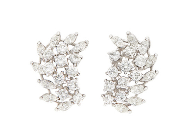 Pair of Platinum and Diamond Cluster Earrings
