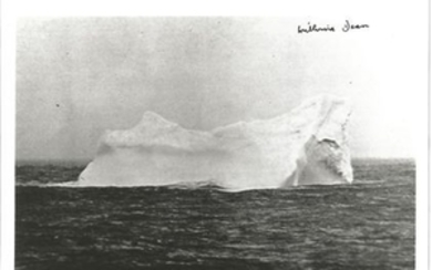 RMS Titanic survivor Millvina Dean signed 10x8 b/w Rehorek Iceberg photo. 8x10 inch photo of what was believed to be the......
