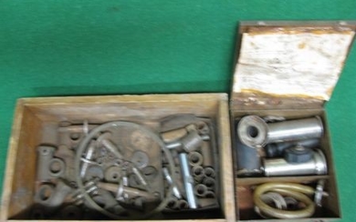 Small crate of King pins, bearings etc together with a cased Pickavant radiator cap and cooling system tester