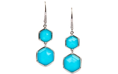 A pair of turquoise, quartz and diamond ‘Deco’...