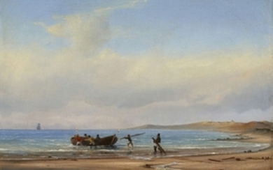 Vilhelm MELBYE Helsingør, 1824 - Roskilde, 1882 Le départ des pêcheurs