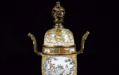 A XUANDE MARK COPPER CENSER DECORATED WITH ENAMELED