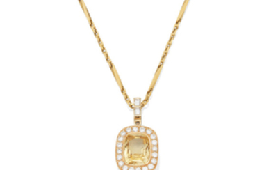 A yellow sapphire and diamond necklace