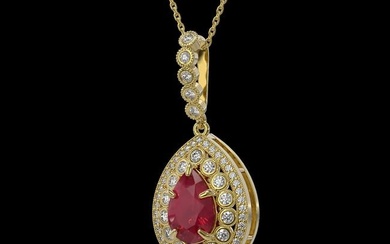 4.97 ctw Certified Ruby & Diamond Victorian Necklace 14K Yellow Gold