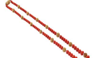 An 18k gold and coral necklace,, Van Cleef & Arpels
