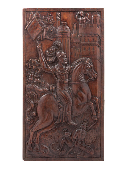 A French Relief-Carved Walnut Panel Depicting Louis VI of France