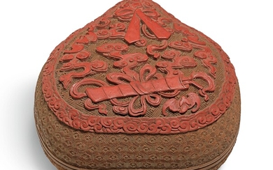 A CARVED CINNABAR LACQUER 'PEACH' BOX AND COVER QING DYNASTY, QIANLONG PERIOD