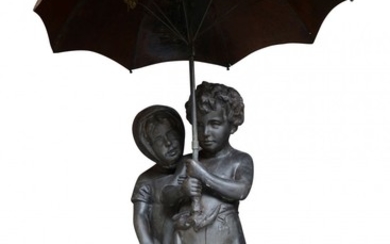 École italienne du XIXe siècle - Circa 1890 Deux enfants sous un parapluie