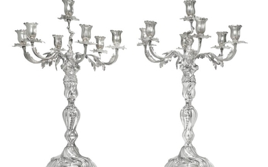 Royal. A pair of German seven-light silver candelabra, Moritz August Fickert, Dresden, circa 1870