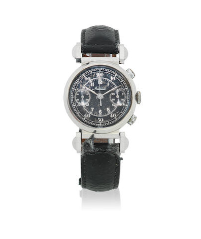 Minerva. A stainless steel manual wind chronograph wristwatch with hinged lugs