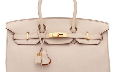 Hermès 35cm Craie & Potiron Clemence Leather Birkin Bag...