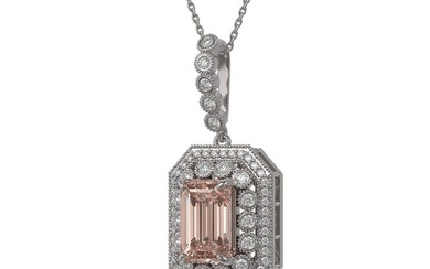 6.05 ctw Morganite & Diamond Victorian Necklace 14K White Gold