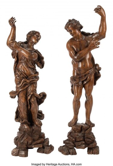 61049: A Pair of French Carved Hard Wood Figures, 17th