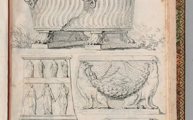 Attribué à Louis-Claude Vassé Paris, 1717 - 1772 "Fragments antiques et compositions", études de statues, vases, ornements et mobiliers