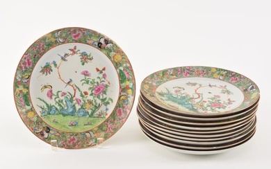 [7] 19th century Chinese export famille rose porcelain large plates with landscape decoration and