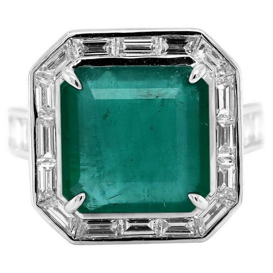 7.29 tcw Emerald Baguette Natural Diamond Ring in 18K