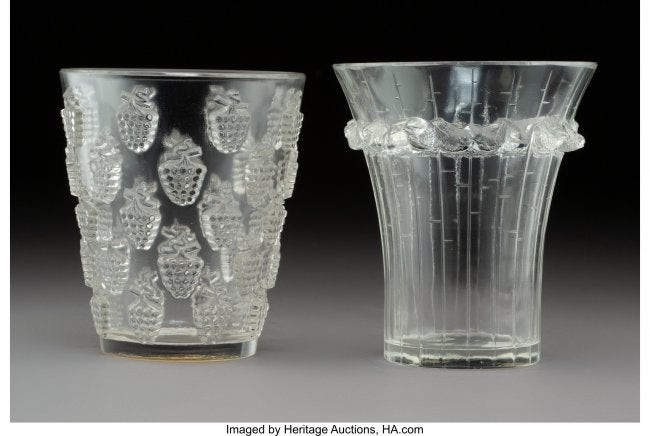 79449: Two R. Lalique Clear Glass Table Articles, circa