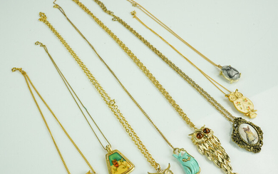 (8) Pc Lot of Gold Tone Owl necklaces