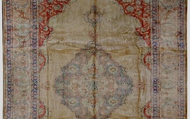 8 x 12 Attractive Antique Silk Qaisari Hereke Rug 1940s
