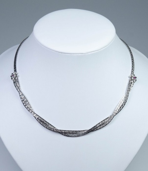 835 Silver - Necklace - 0.10ct rubies