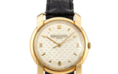 Vacheron Constantin. A Rare Large Yellow Gold Centre Seconds Wristwatch with Chequered Textured Dial