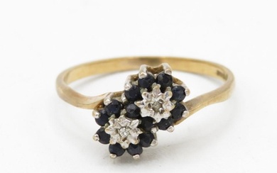 9ct gold vintage sapphire & diamond double cluster ring (1.9...