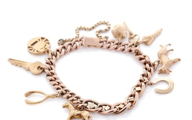 9ct rose gold charm bracelet set with opals, turquoise & pea...