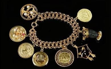 A 14 Karat Yellow Gold Charm Bracelet.