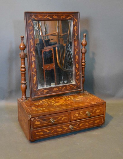 A 19th Century Dutch Marquetry Inlaid Dressing Mirror, the r...