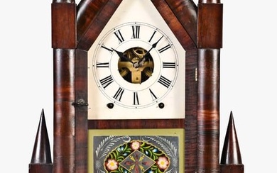 A Birge & Fuller double steeple mantel clock with wagon spring