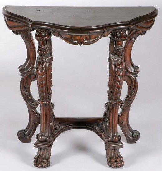 A CARVED MARBLE TOP CONSOLE TABLE