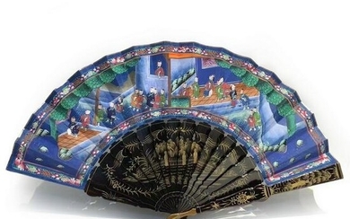 A CHINESE PAINTED LACQUER FOLDING FAN
