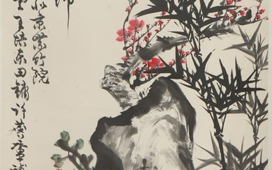 A CHINESE PAINTING OF PLUM BLOSSOM ORCHIDS BAMBOO AND CHRYSANTHEMUM