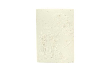 A CHINESE WHITE BISCUIT PORCELAIN 'LANDSCAPE' PLAQUE 清十九世紀 白釉山水圖瓷板 《陳國治作》款