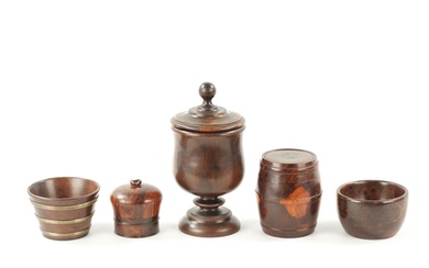 A COLLECTION OF FIVE 19TH CENTURY TREEN WARE ITEMS comprisin...
