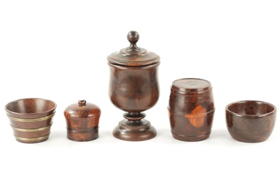 A COLLECTION OF FIVE 19TH CENTURY TREEN WARE ITEMS...
