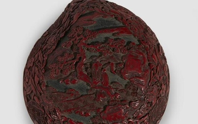 A Chinese finely-carved cinnabar lacquer "Peach" box