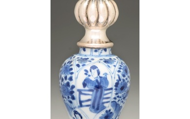 A Chinese moulded blue and white baluster vase, 18th c, pain...