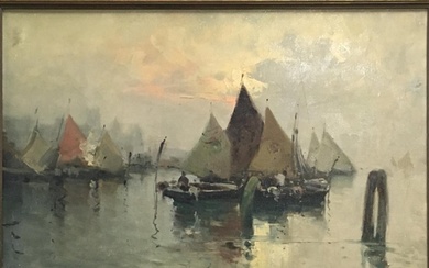 A Continental oil painting on canvas study of sailing boats ...