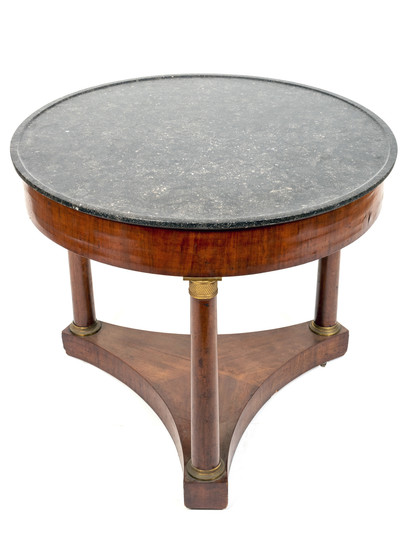 A French Empire Gilt Metal Mounted Marble Top Walnut Center Table