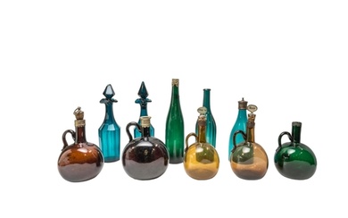 A GROUP OF FIVE EARLY 19TH CENTURY SPIRIT DECANTERS, A PAIR ...