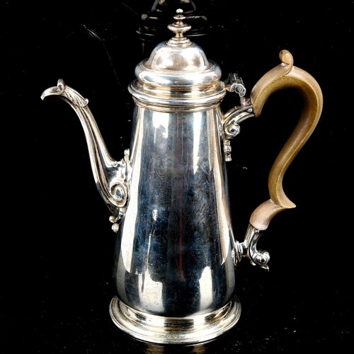 A George II silver coffee pot, tapered cylindrical form with...