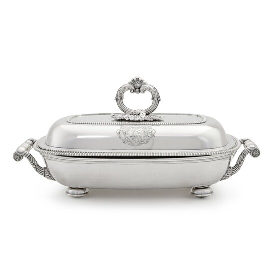 A George III Silver Entrée Dish and Cover on Sheffield-Plated Warming Stand, Digby Scott & Benjamin Smith I, London, 1804