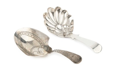 A George III silver caddy spoon, with bright-cut shield shaped...