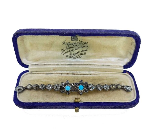 A Georgian diamond and turquoise bar brooch