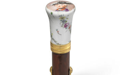 A German porcelain cane handle depicting Frederick the Great