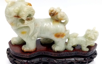 A Glorious Antique Chinese Hand-Carved Jade Fu Lion Figure...