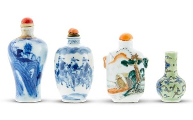 A Group of Four Chinese Snuff Bottles Height of largest 2 1/4 "