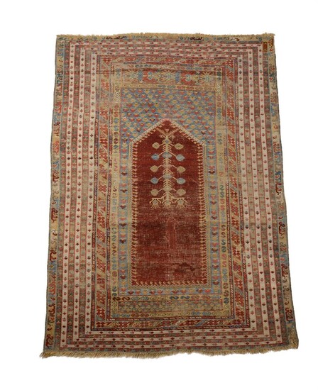 A KULA PRAYER RUG, TURKISH, EARLY 19TH CENTURY, approximately 182 x 123cm