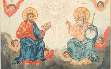 A LARGE ICON SHOWING THE NEW TESTAMENT TRINITY Russian